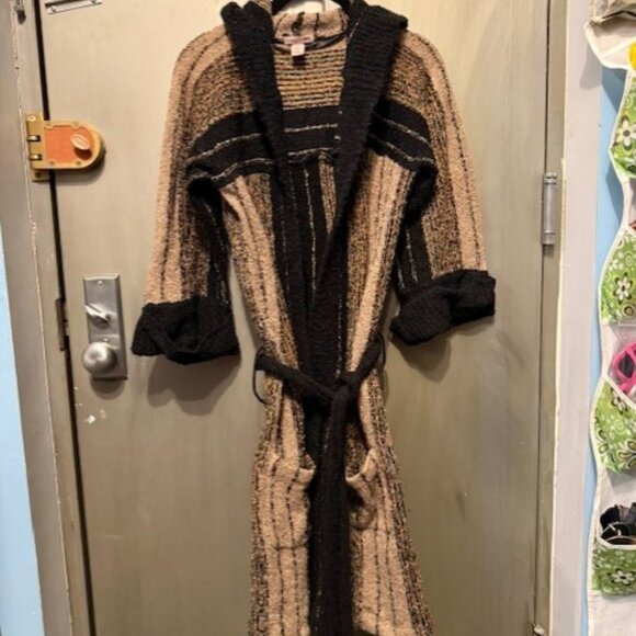 Vintage Boho 1970’s Striped Hooded Duster Cardigan - Picture 2 of 16